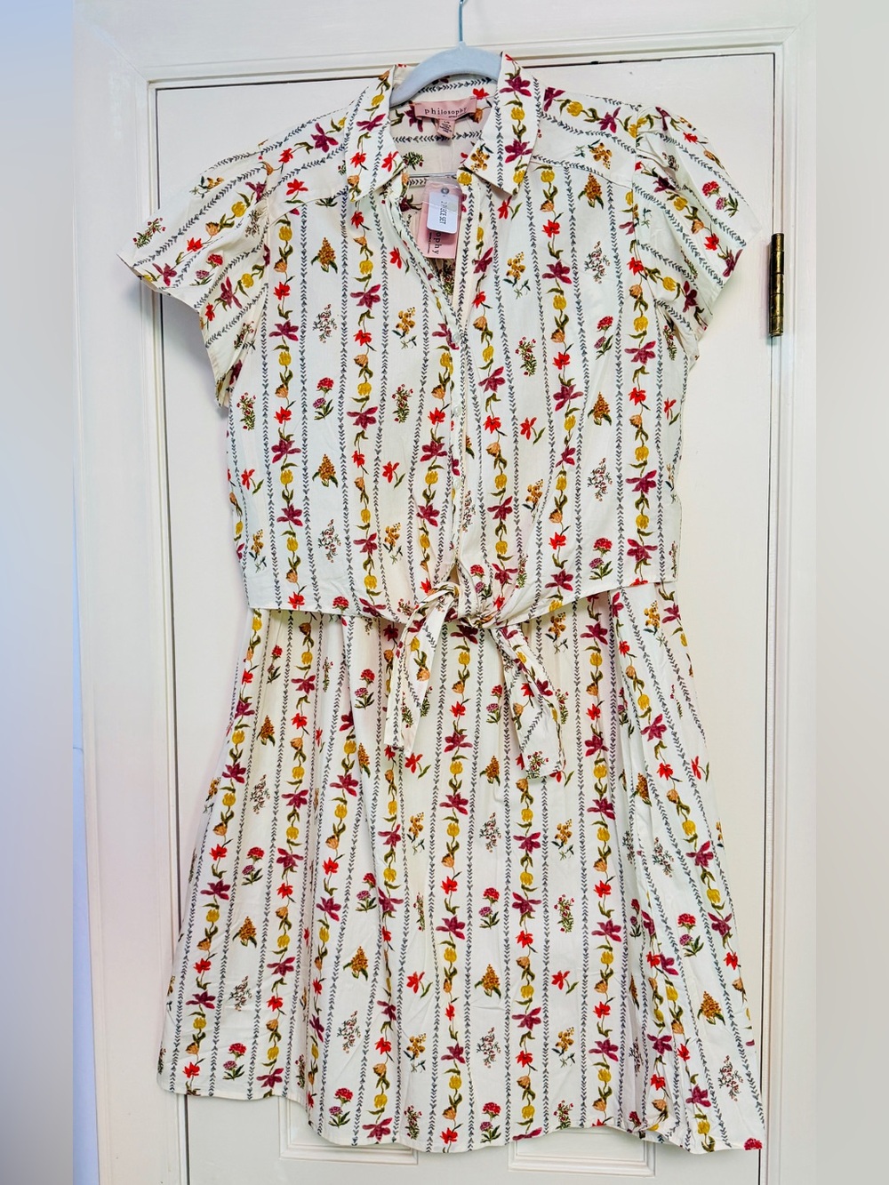 Philosophy Floral 2 Piece Cotton Midi Skirt & Tie Front Top Set L NWT